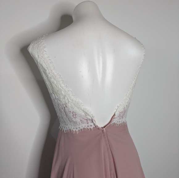 Christina Wu pink white lace two tone sleeveless bridesmaid dress 0 - Picture 6 of 11